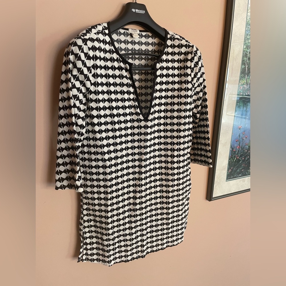 J. Crew Black and White Patterned Blouse